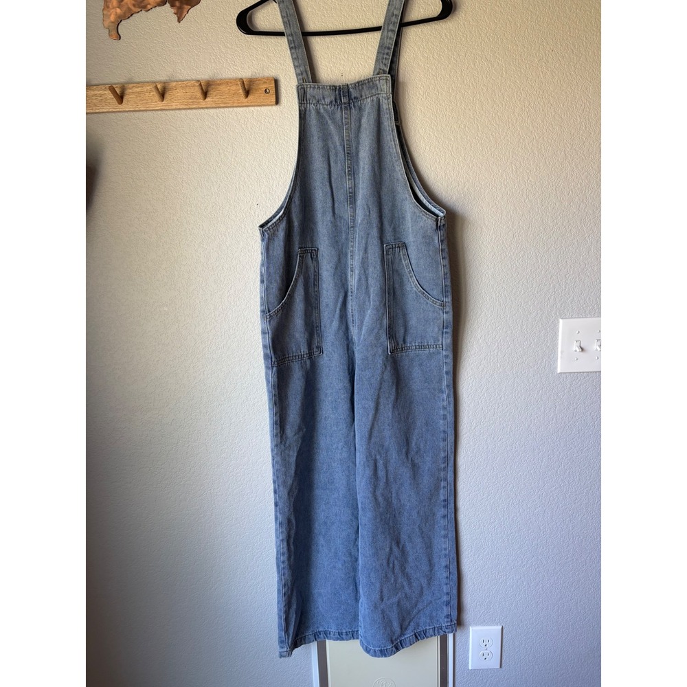Light Wash Denim Wide Leg Overalls - Picture 2 of 5